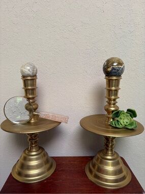 Vintage Brass Pillar Candle Sticks